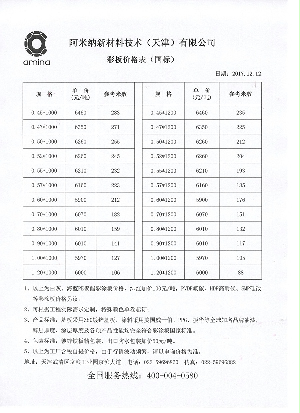 阿米纳高端彩涂板价格