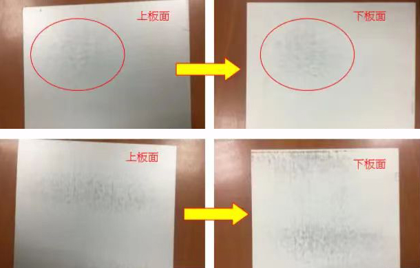 彩涂板不当运输导致板面黑斑上面板面对比